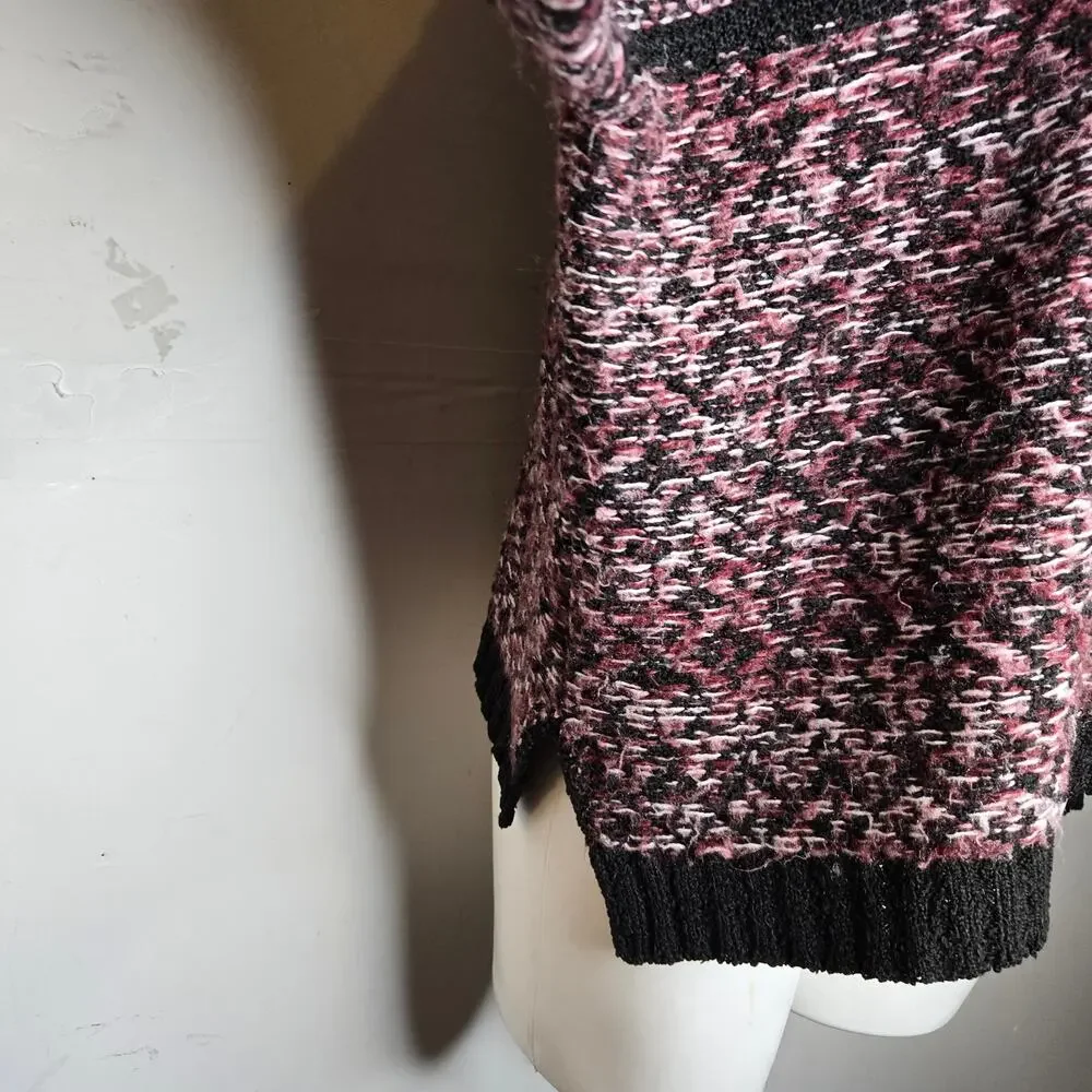 JOHN + JENN Chunky Knit Mock Neck Pullover Sweater Maroon & Black Size Small - Picture 8 of 14